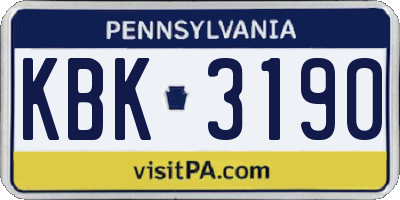 PA license plate KBK3190