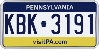 PA license plate KBK3191