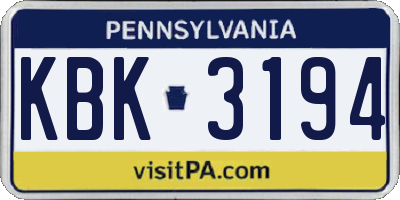PA license plate KBK3194