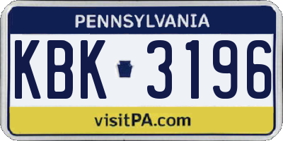 PA license plate KBK3196