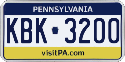 PA license plate KBK3200