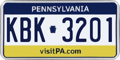 PA license plate KBK3201