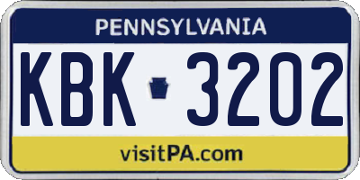 PA license plate KBK3202