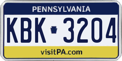 PA license plate KBK3204