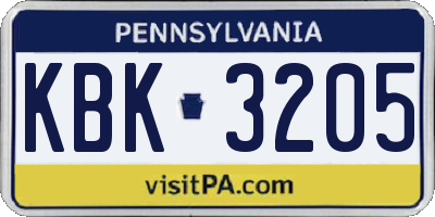 PA license plate KBK3205