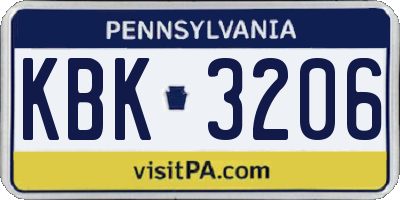 PA license plate KBK3206