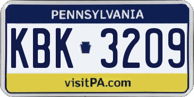 PA license plate KBK3209