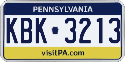 PA license plate KBK3213