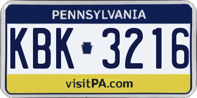 PA license plate KBK3216