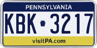 PA license plate KBK3217