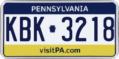 PA license plate KBK3218