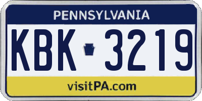 PA license plate KBK3219