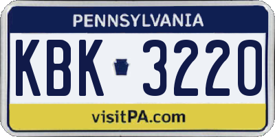 PA license plate KBK3220