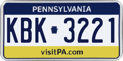 PA license plate KBK3221