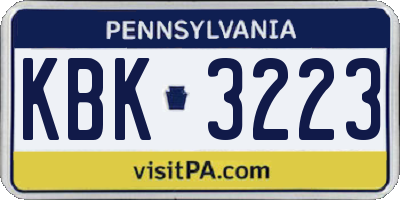PA license plate KBK3223