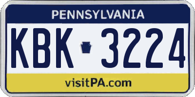 PA license plate KBK3224