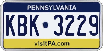 PA license plate KBK3229