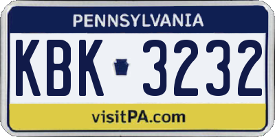 PA license plate KBK3232