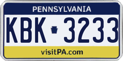 PA license plate KBK3233