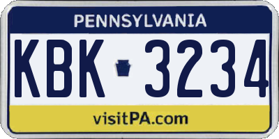 PA license plate KBK3234
