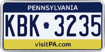 PA license plate KBK3235