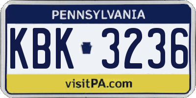 PA license plate KBK3236