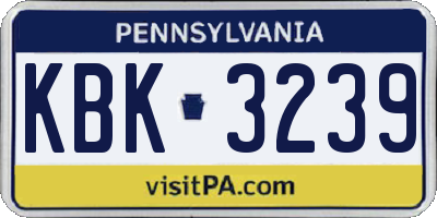 PA license plate KBK3239