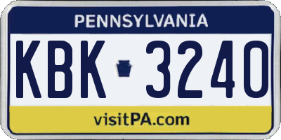 PA license plate KBK3240