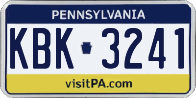 PA license plate KBK3241