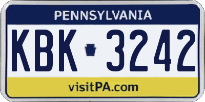 PA license plate KBK3242
