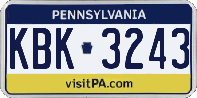 PA license plate KBK3243