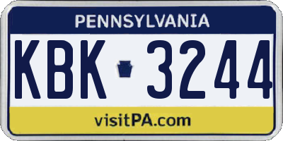 PA license plate KBK3244