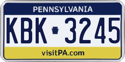PA license plate KBK3245
