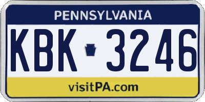 PA license plate KBK3246