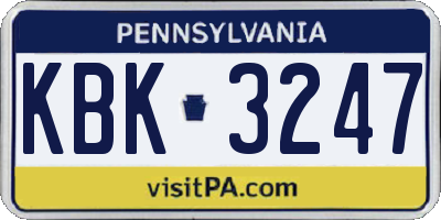 PA license plate KBK3247