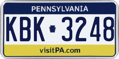 PA license plate KBK3248