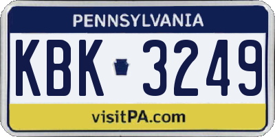 PA license plate KBK3249