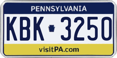 PA license plate KBK3250