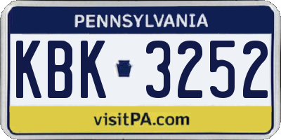 PA license plate KBK3252