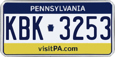 PA license plate KBK3253