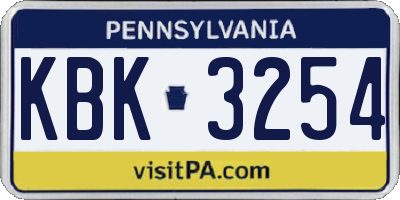 PA license plate KBK3254