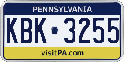 PA license plate KBK3255