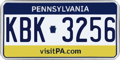 PA license plate KBK3256