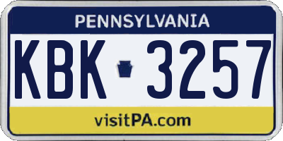 PA license plate KBK3257