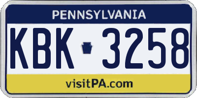 PA license plate KBK3258