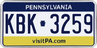 PA license plate KBK3259