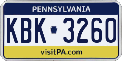 PA license plate KBK3260