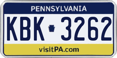 PA license plate KBK3262
