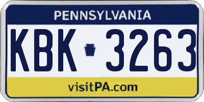 PA license plate KBK3263