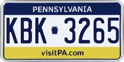 PA license plate KBK3265
